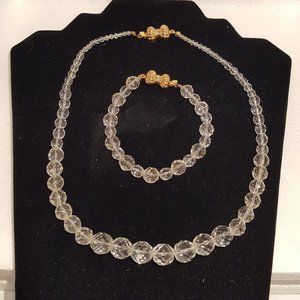 Vintage clear cut crystal Necklace & bracelet Set